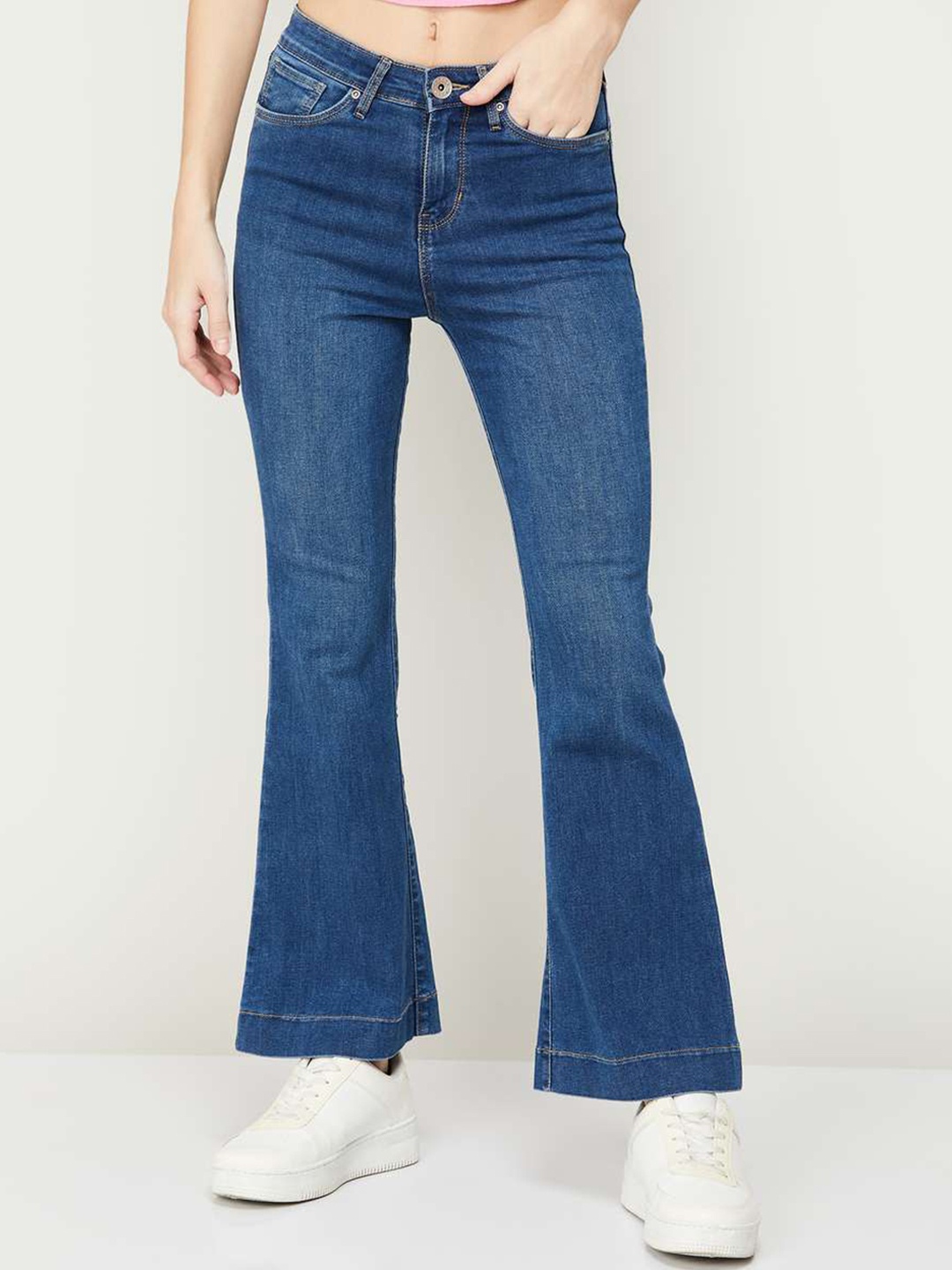 

Xpose Women Flared High-Rise Clean Look Stretchable Cotton Jeans, Blue