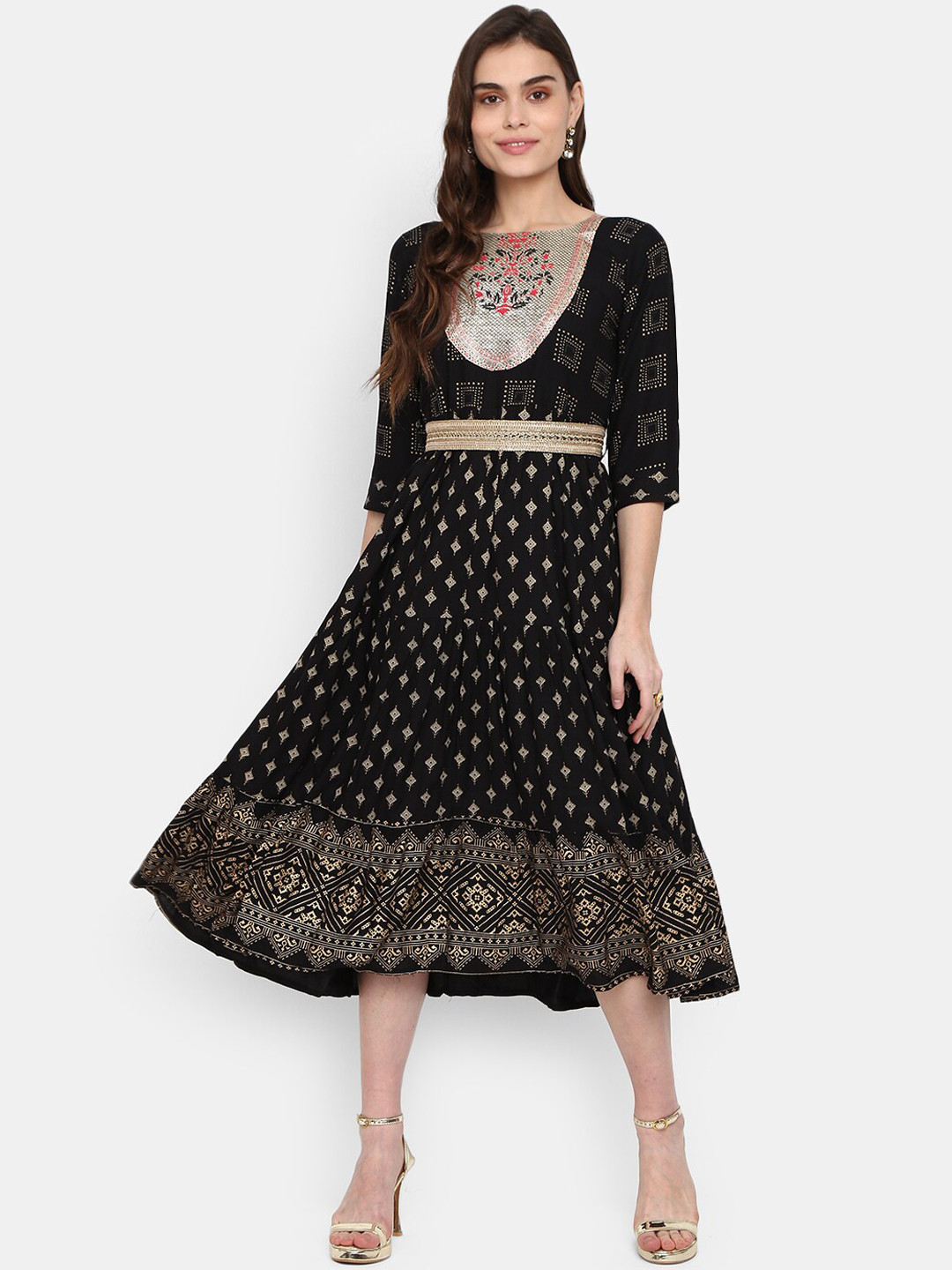 

V-Mart Floral Printed Anarkali Kurta, Black