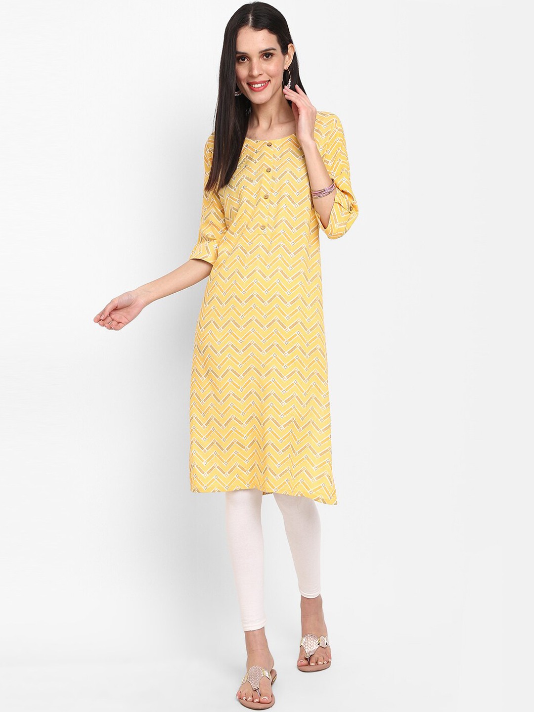 

V-Mart Women Geometric Printed Kurta, Yellow