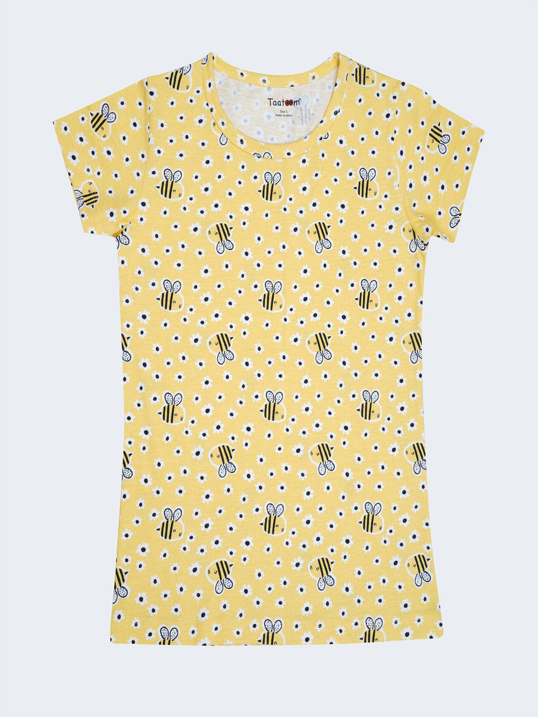 

Taatoom Girls Conversational Printed Pure Cotton T-shirt, Yellow