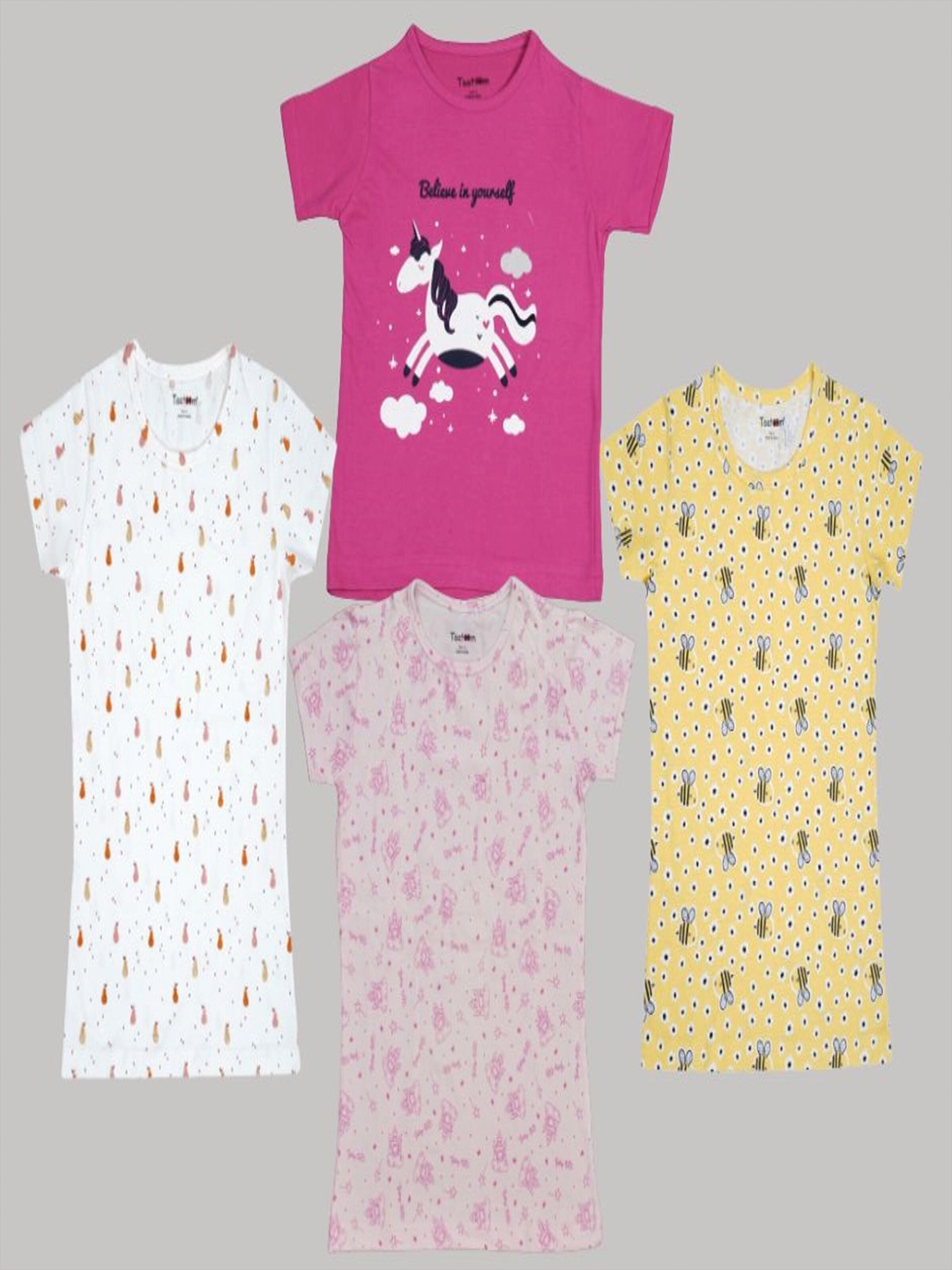 

Taatoom Girls Pack of 4 Printed T-shirt, Pink