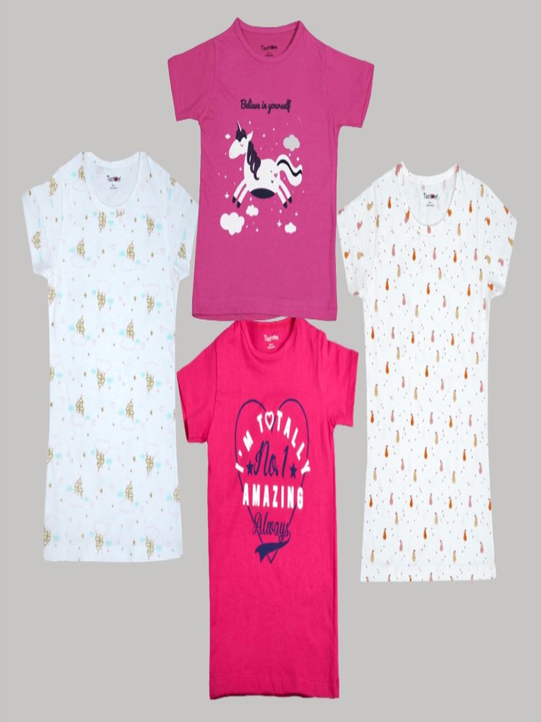 

Taatoom Girls Pack of 4 Printed T-shirt, Off white