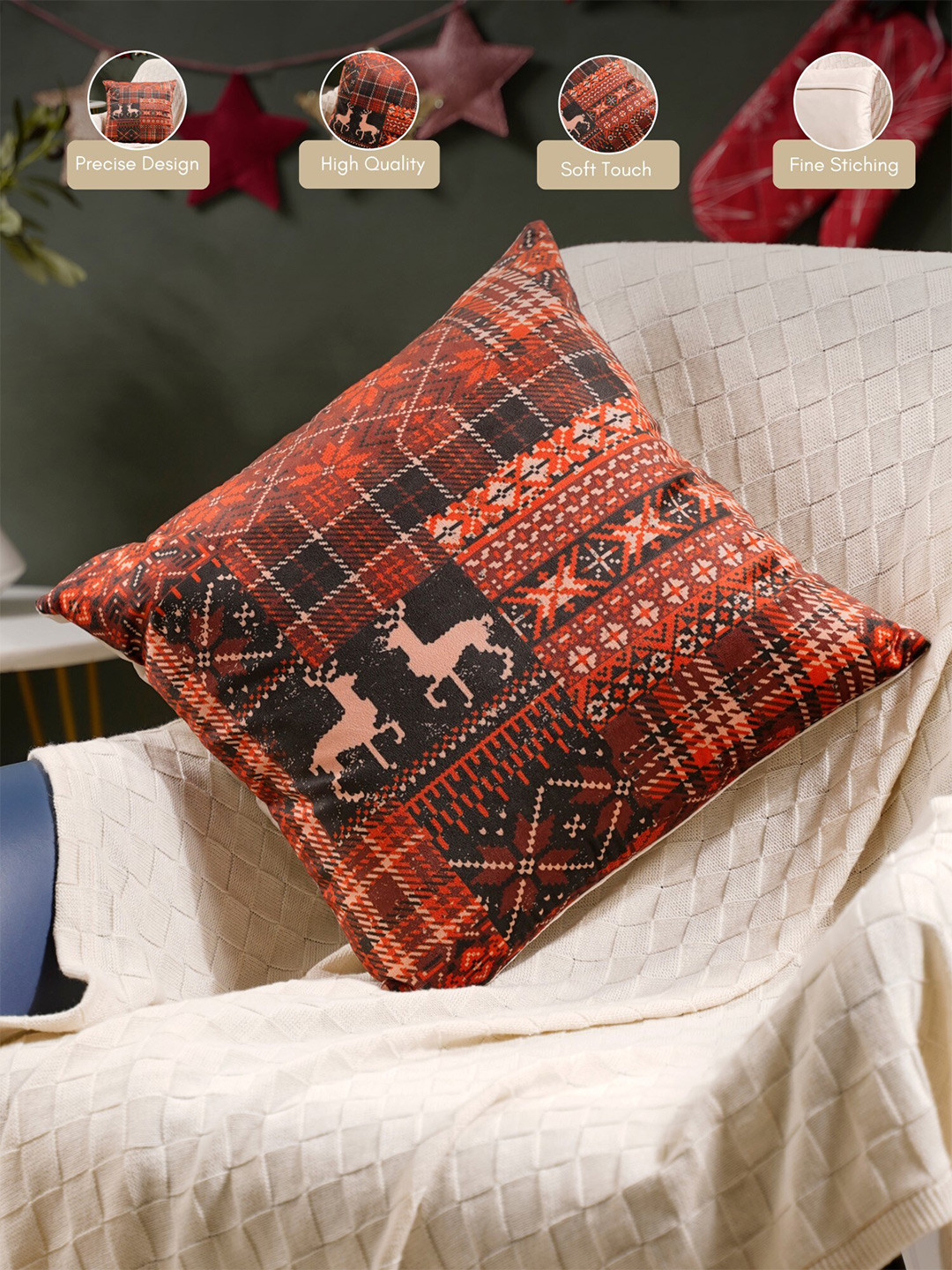 

Nestasia Orange & Black Ethnic Motifs Velvet Square Cushion Cover