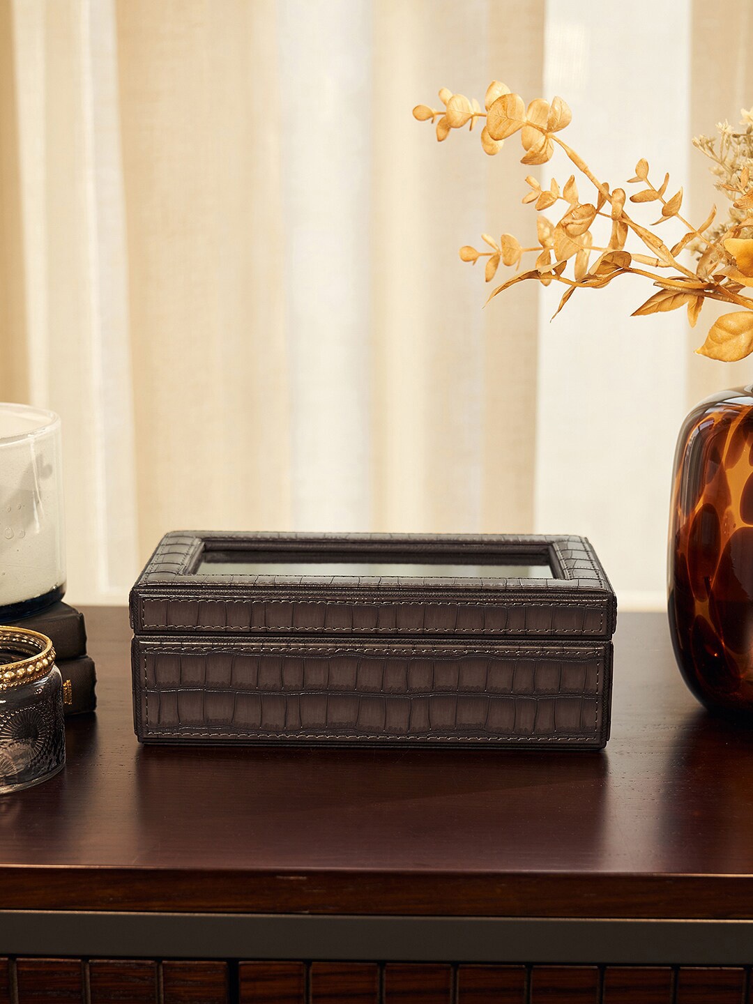 

Pure Home and Living Brown Croc Patterned Watch Box Organiser