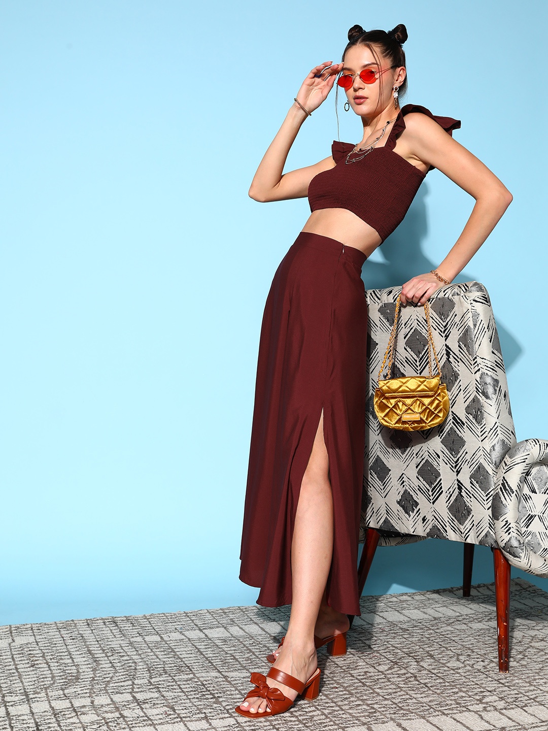 

Berrylush Women Maroon Solid Co-Ords Set