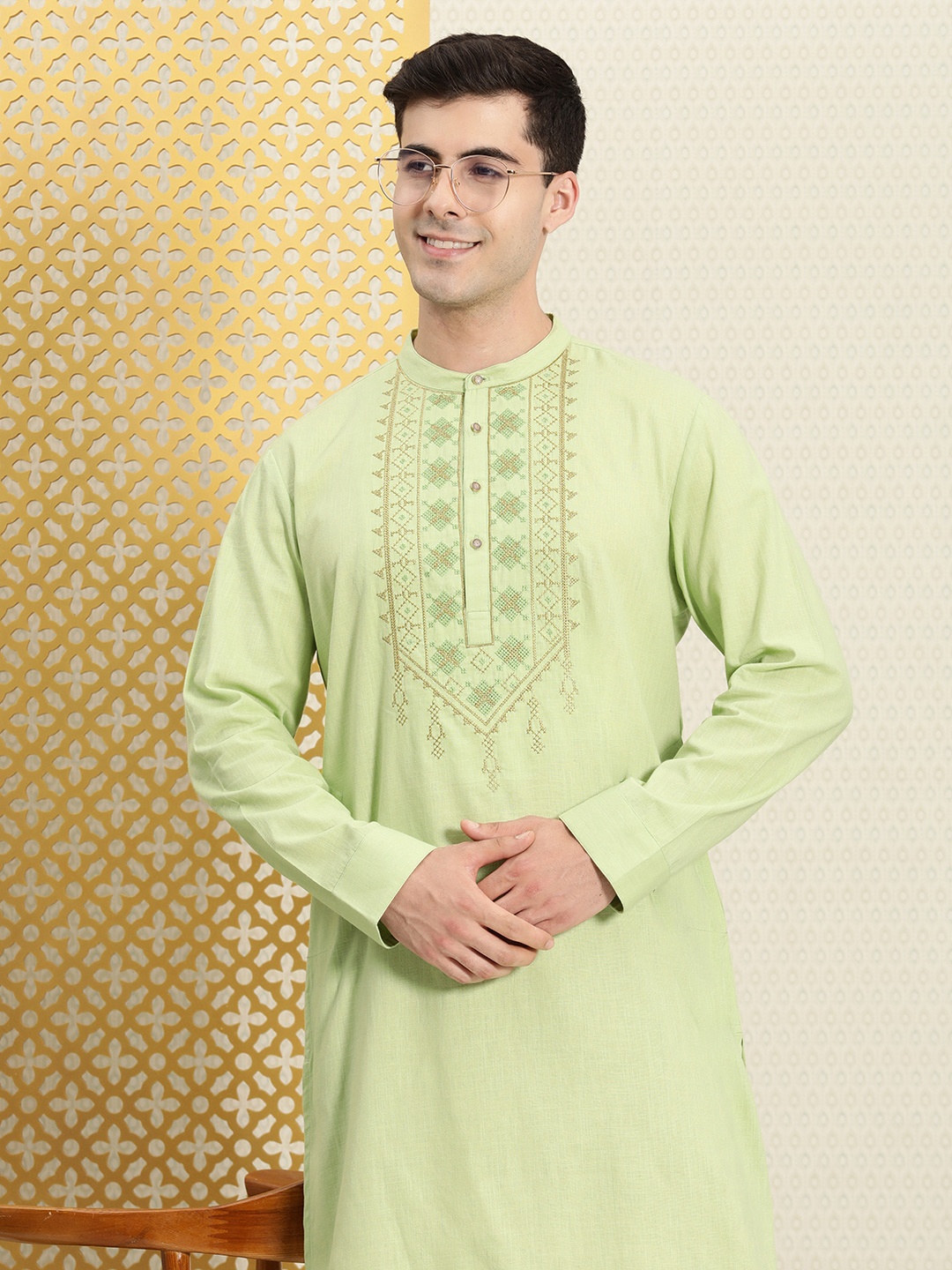 

House of Pataudi Jashn Yoke Design Zari Work Kurta, Green