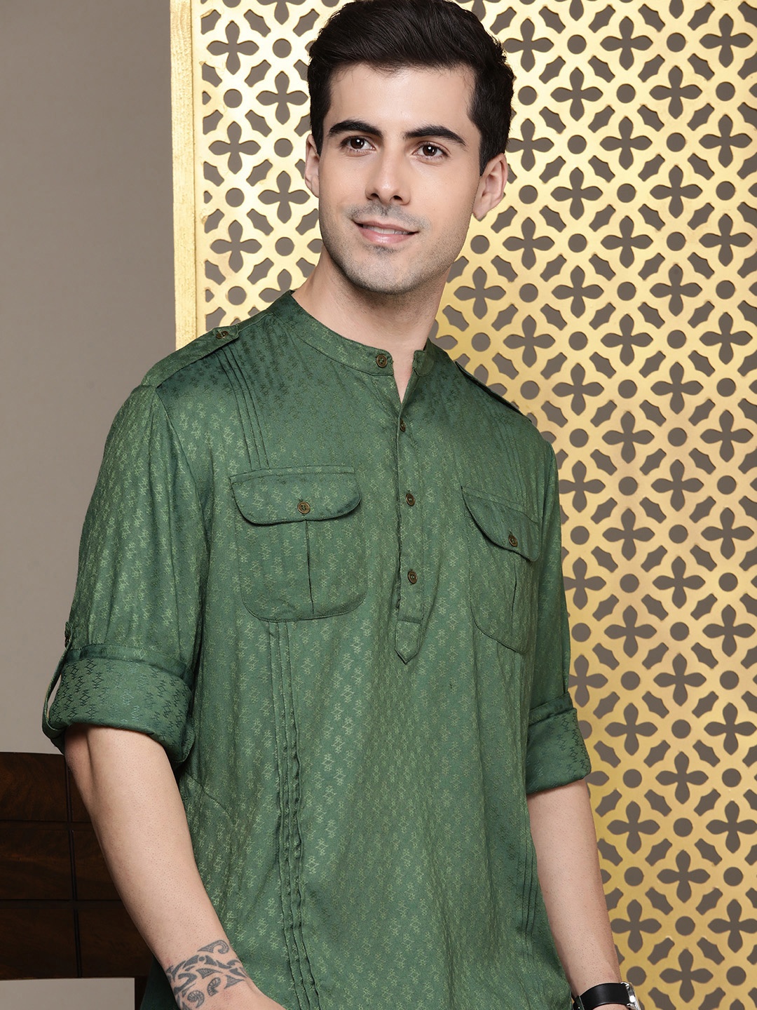 

House of Pataudi Jashn Pure Cotton Kurta, Green