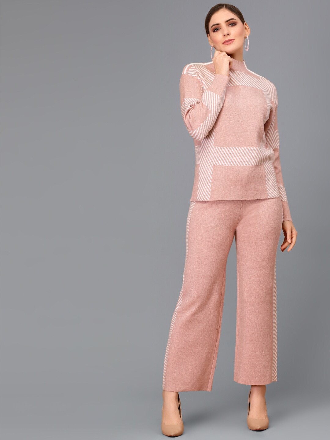 

Mafadeny Women Printed Top with Trouser Co-Ords Set, Peach