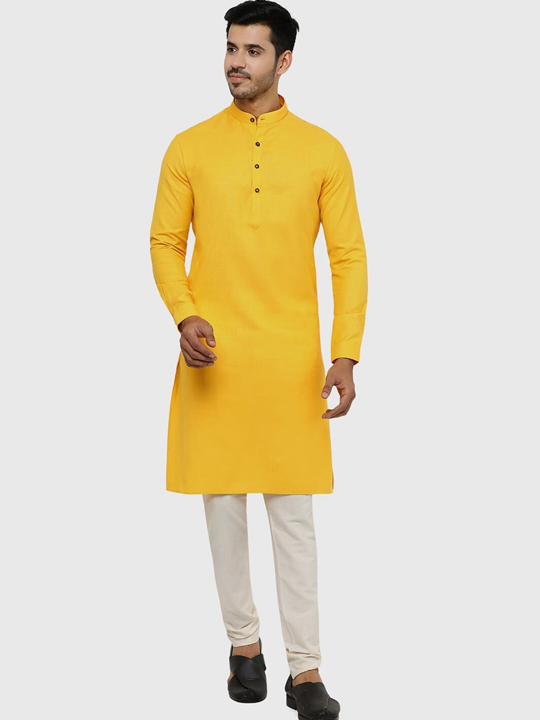 

HotGown Men Pure Cotton Kurta with Churidar, Yellow