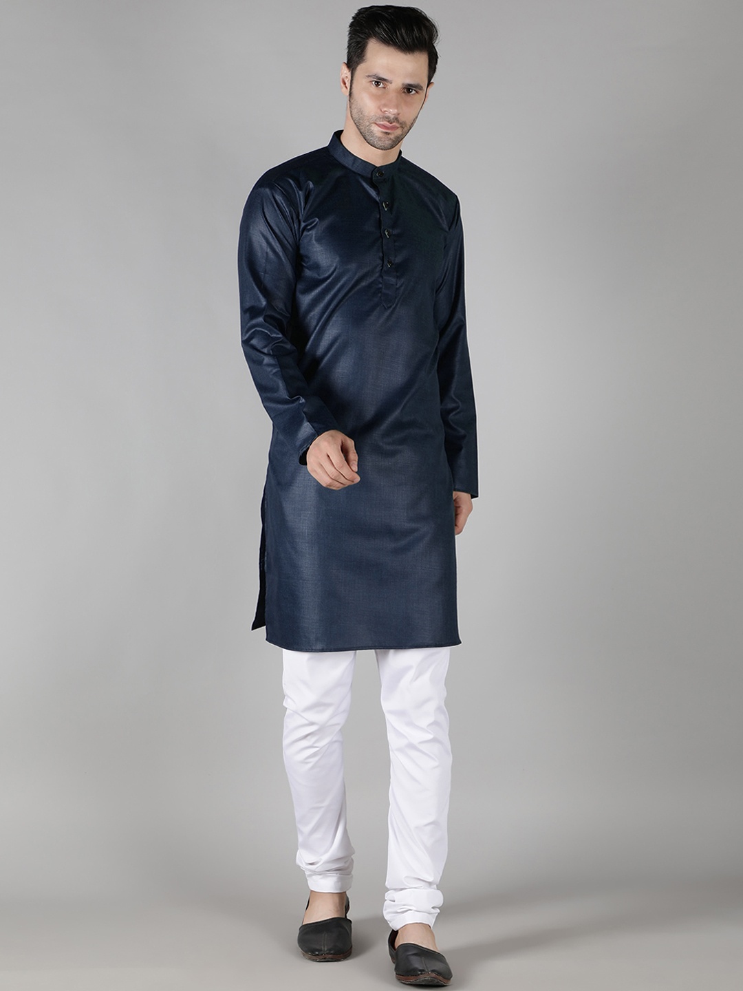 

HotGown Men Pure Cotton Kurta with Churidar, Navy blue