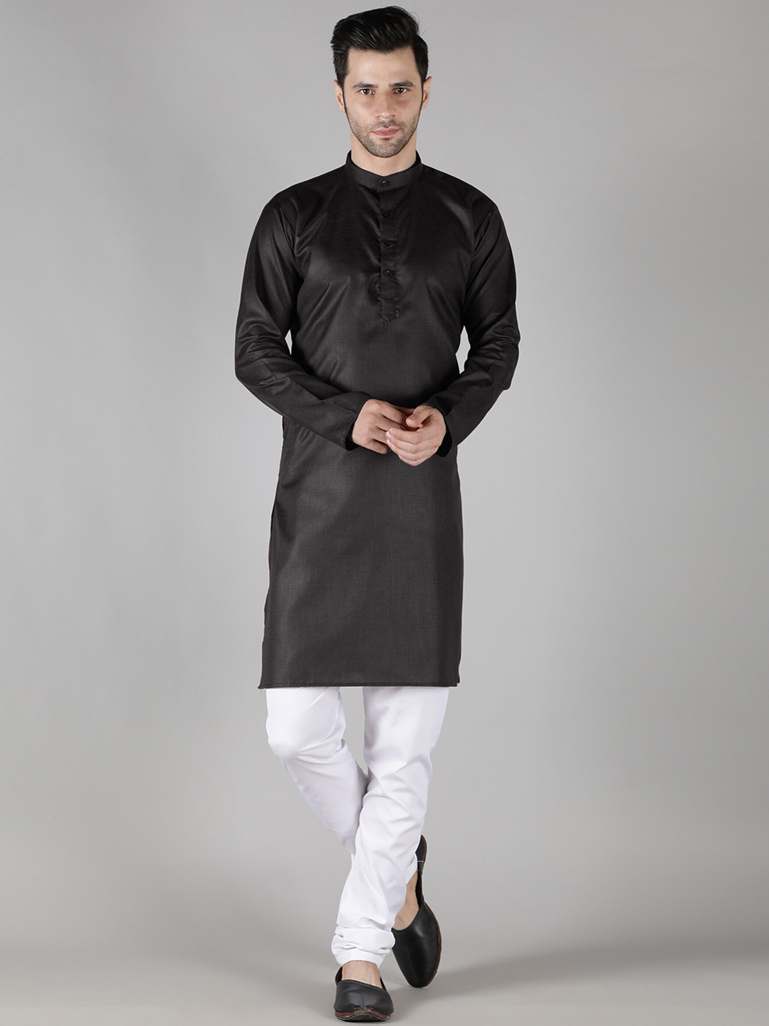 

HotGown Men Pure Cotton Kurta with Churidar, Black