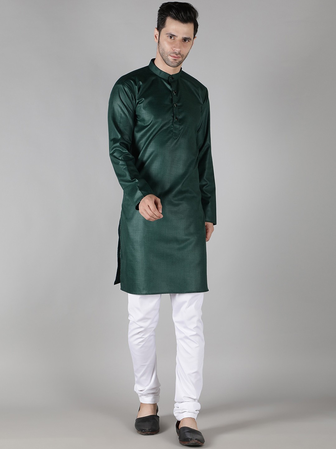 

HotGown Men Pure Cotton Kurta with Churidar, Green