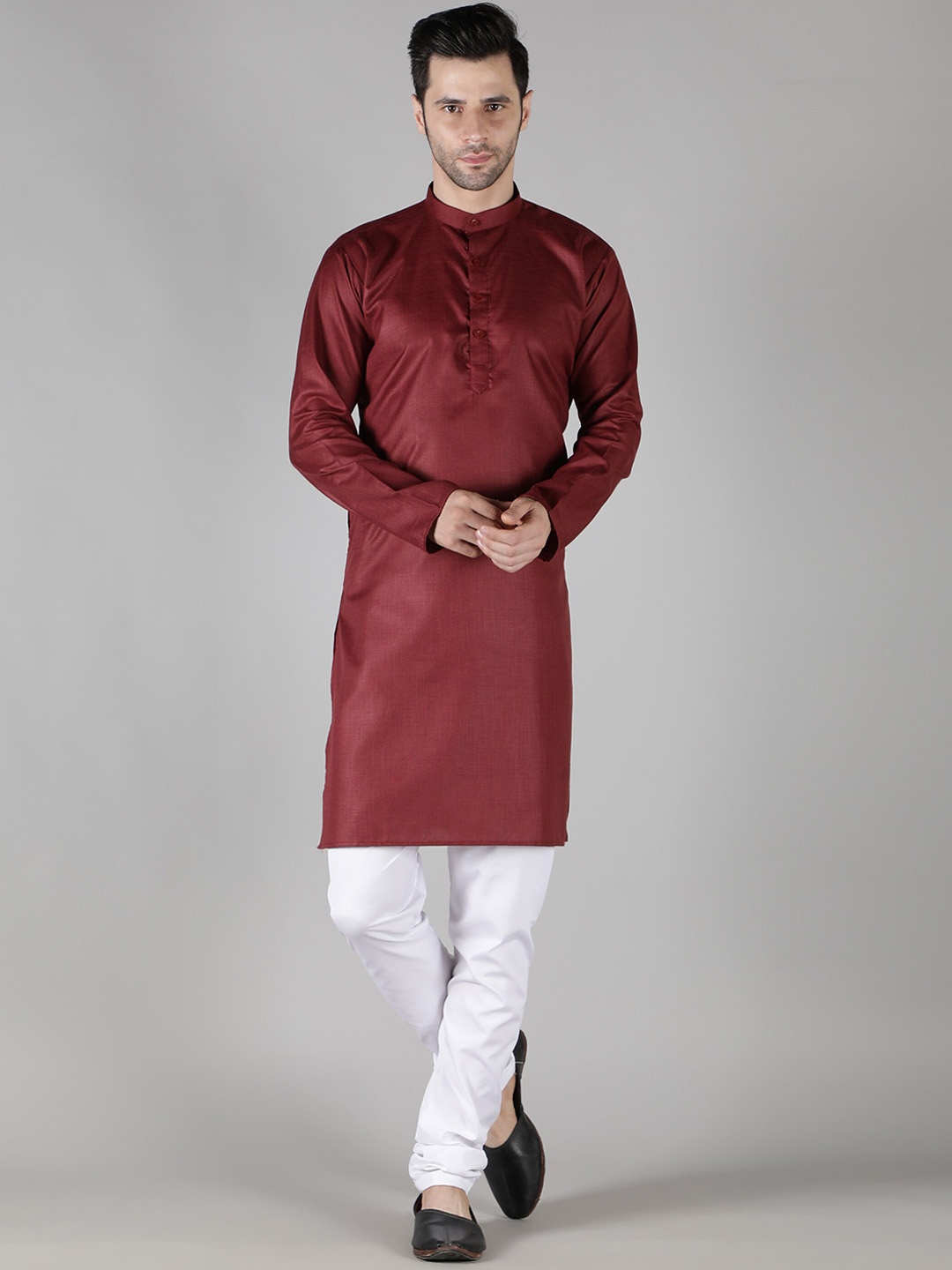 

HotGown Men Pure Cotton Kurta with Churidar, Maroon