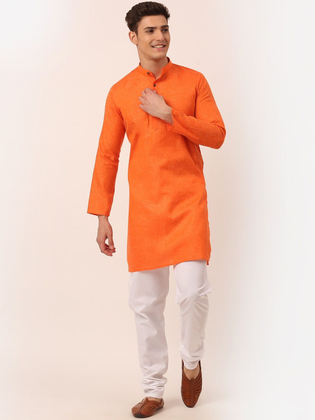 

HotGown Men Pure Cotton Kurta with Churidar, Orange