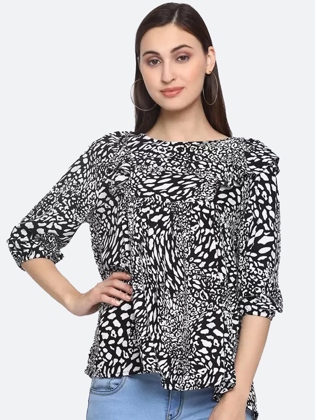

SQew Animal Print Top, Black