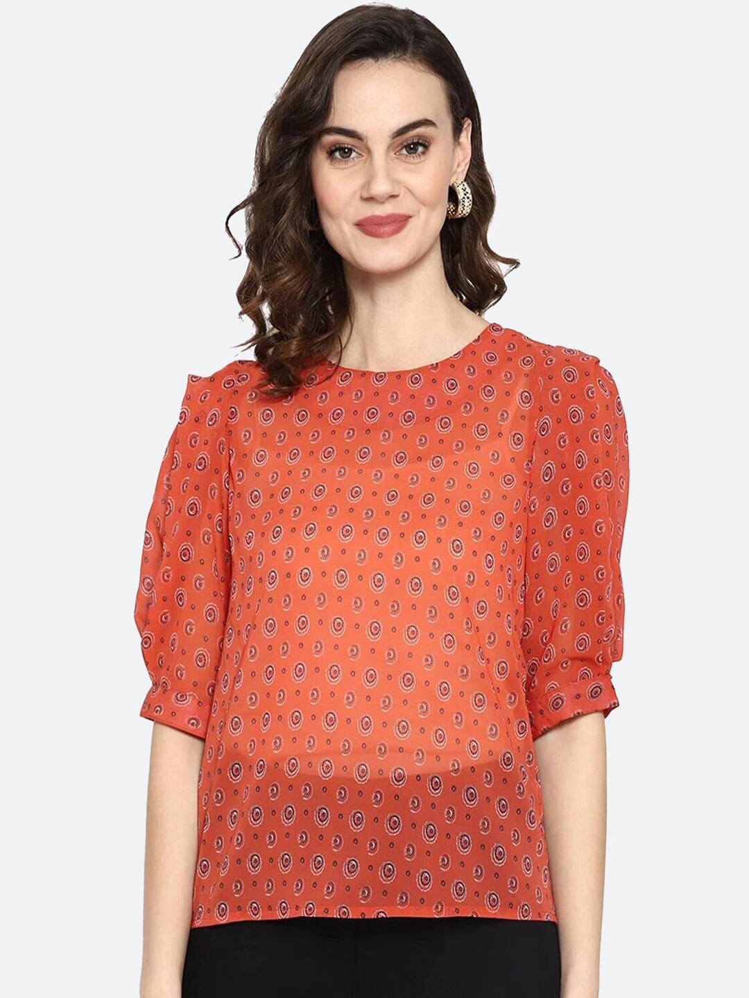 

SQew Geometric Print Top, Orange