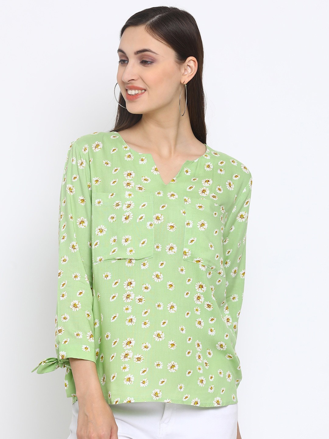 

SQew Floral Print Top, Green