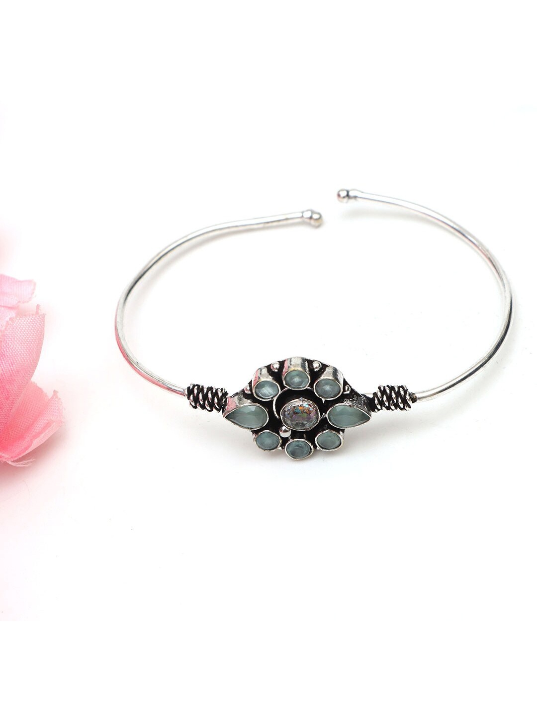 

Ozanoo Women Silver Oxidised Kada Bracelet