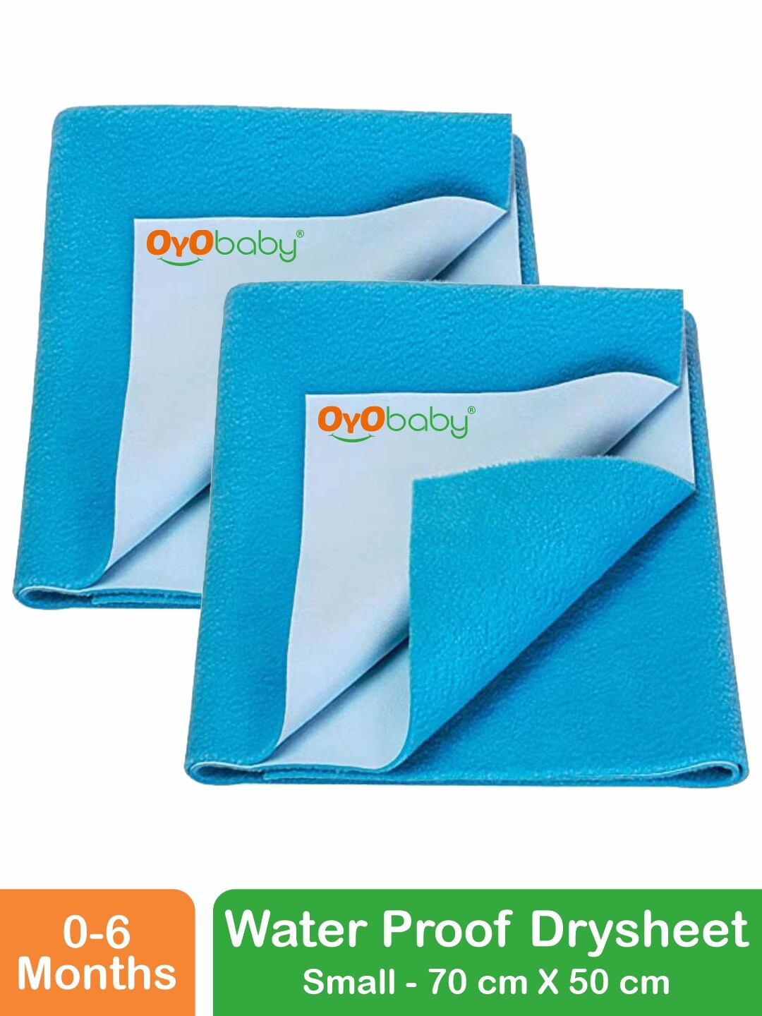 

OyO Baby Set of 2 Firoza Waterproof Baby Dry Sheet Polycotton Mattress Protector, Blue