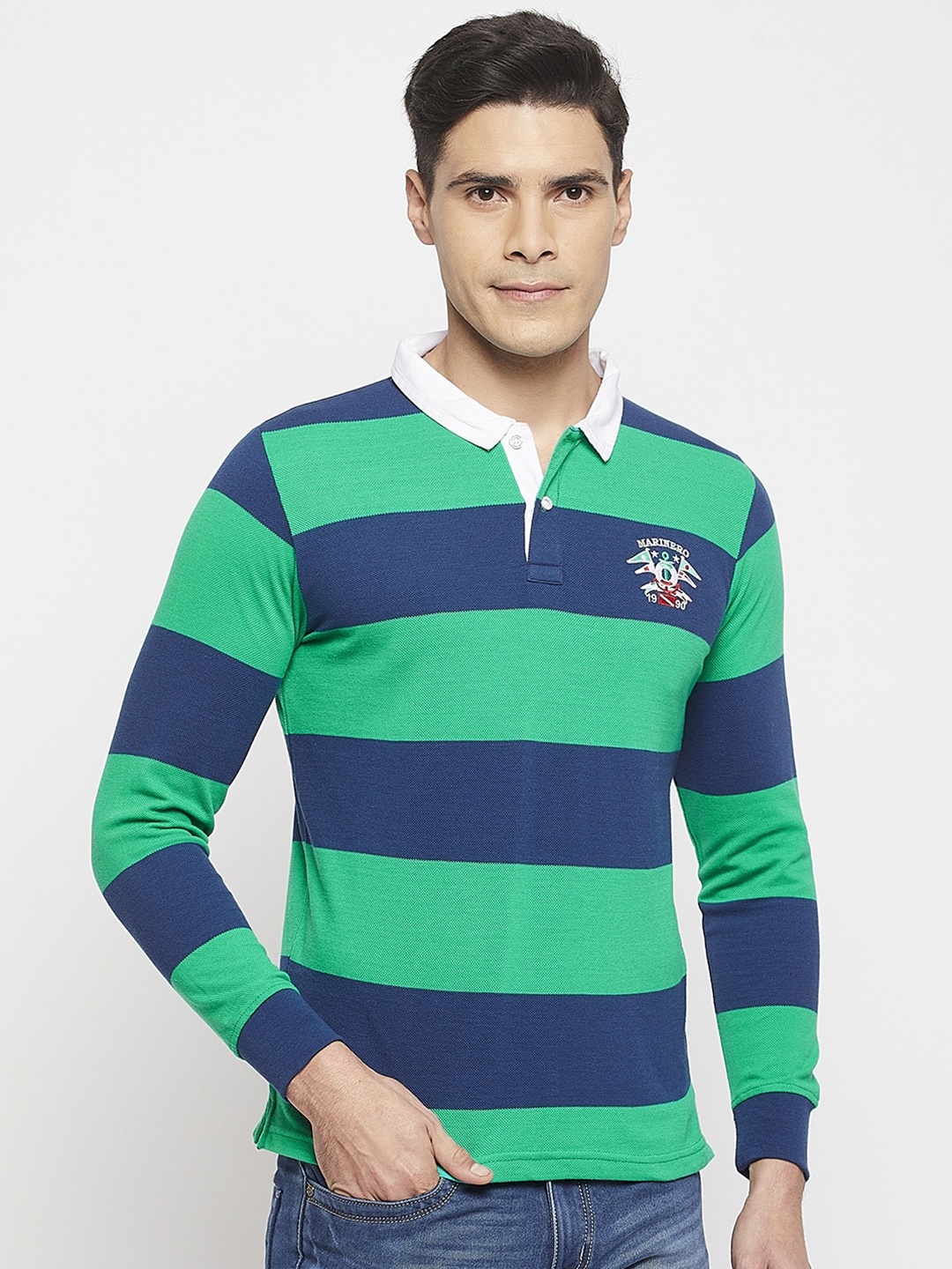 

Duke Men Striped Polo Collar Slim Fit T-shirt, Green
