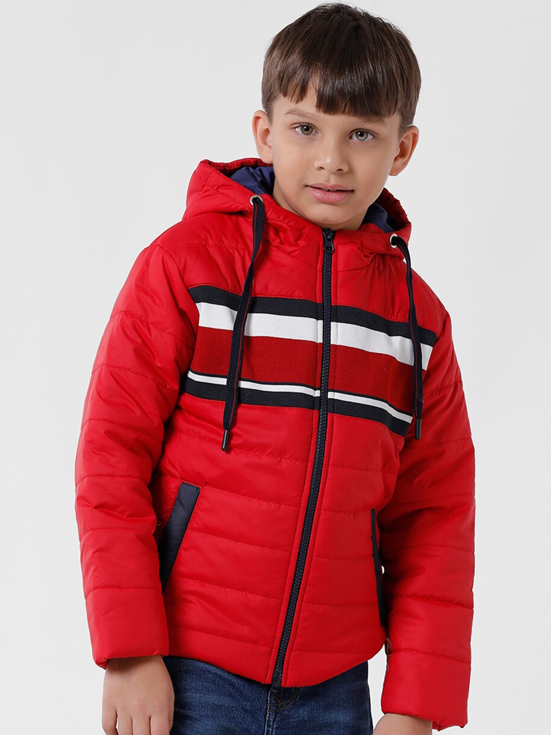 

KATE & OSCAR Boys Striped Windcheater Puffer Jacket, Red