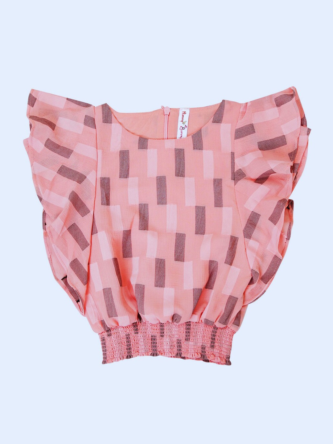 

Hunny Bunny Geometric Print Chiffon Blouson Top, Peach