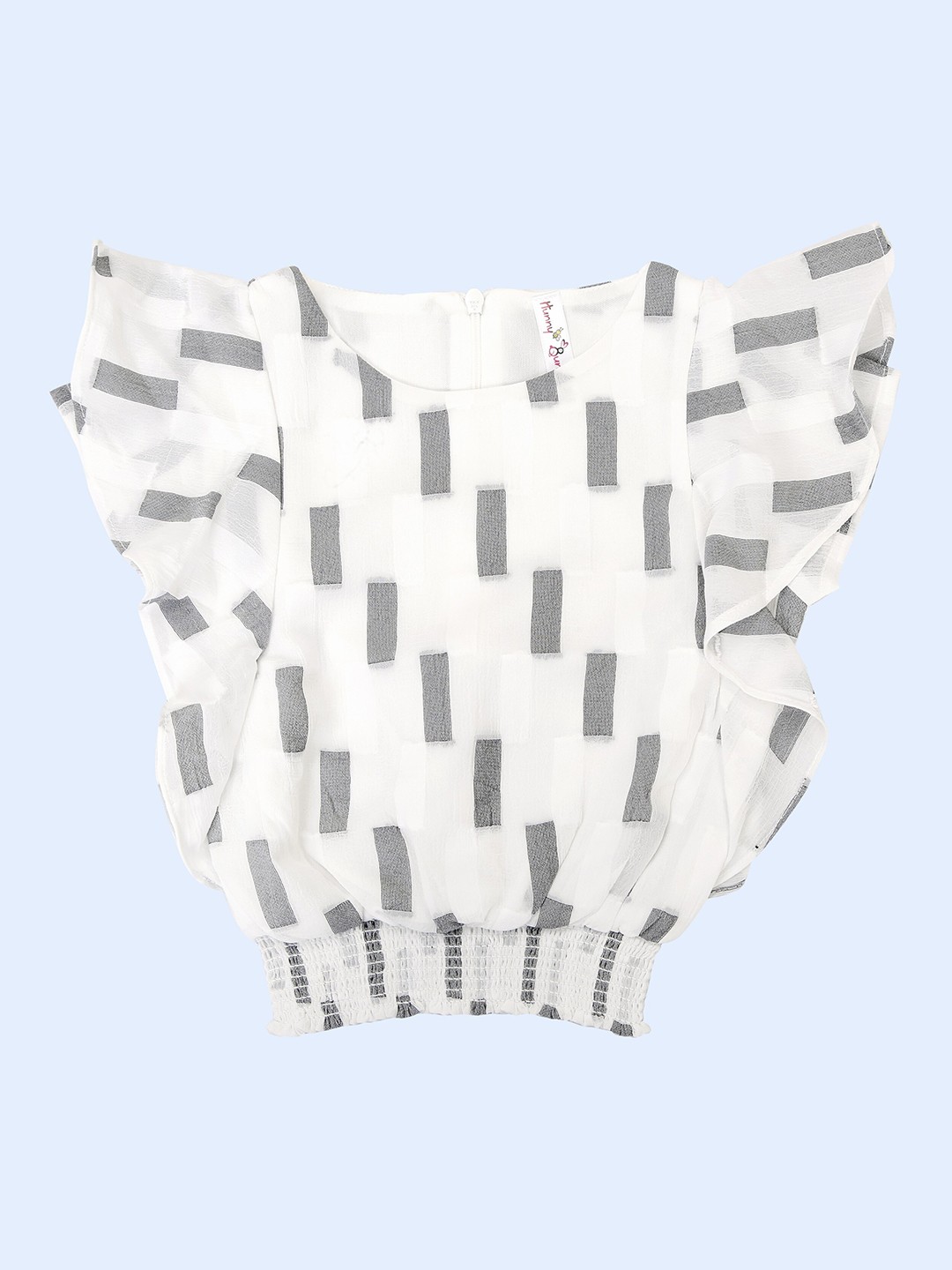 

Hunny Bunny Geometric Print Chiffon Blouson Top, White