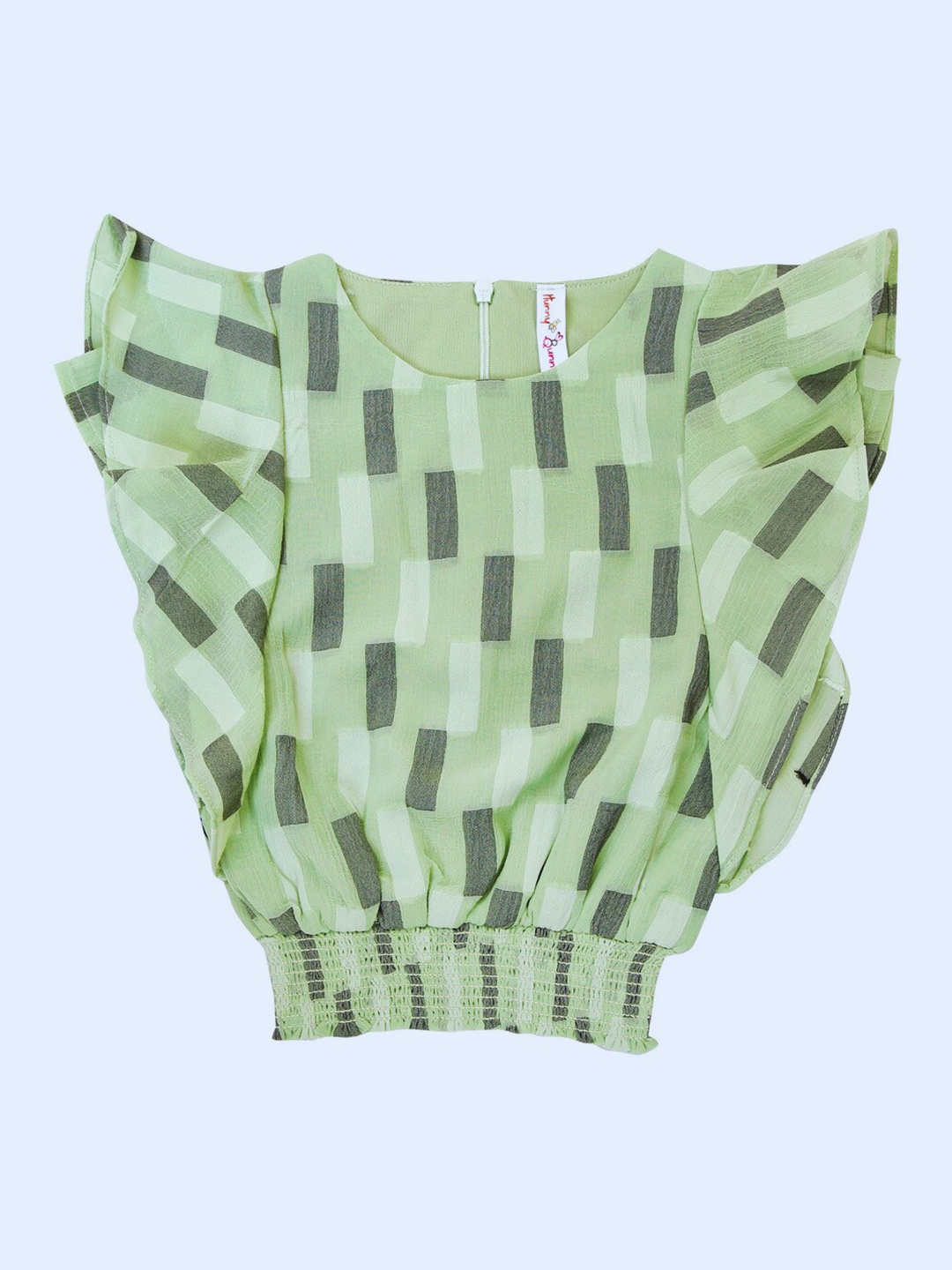

Hunny Bunny Geometric Print Chiffon Blouson Top, Green