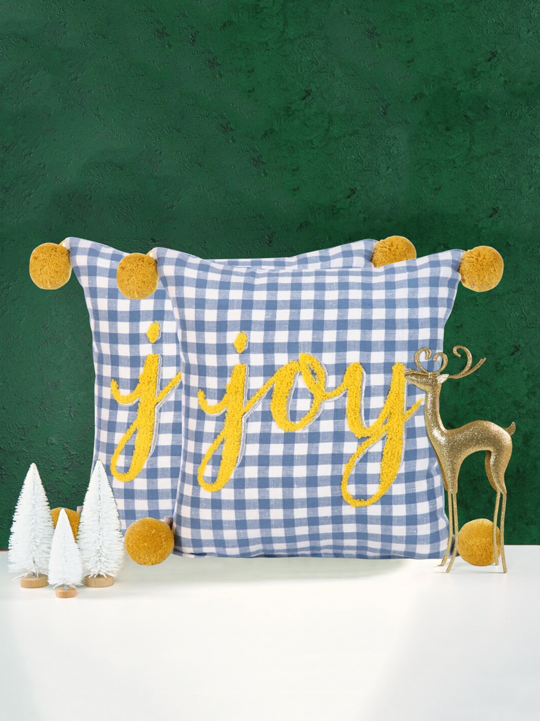 

Sivya Blue & White Set of 2 Embroidered Square Cushion Covers