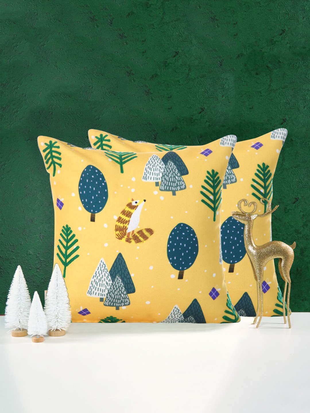 

Sivya Yellow & Blue 2 Pieces Ethnic Motifs Square Cushion Covers