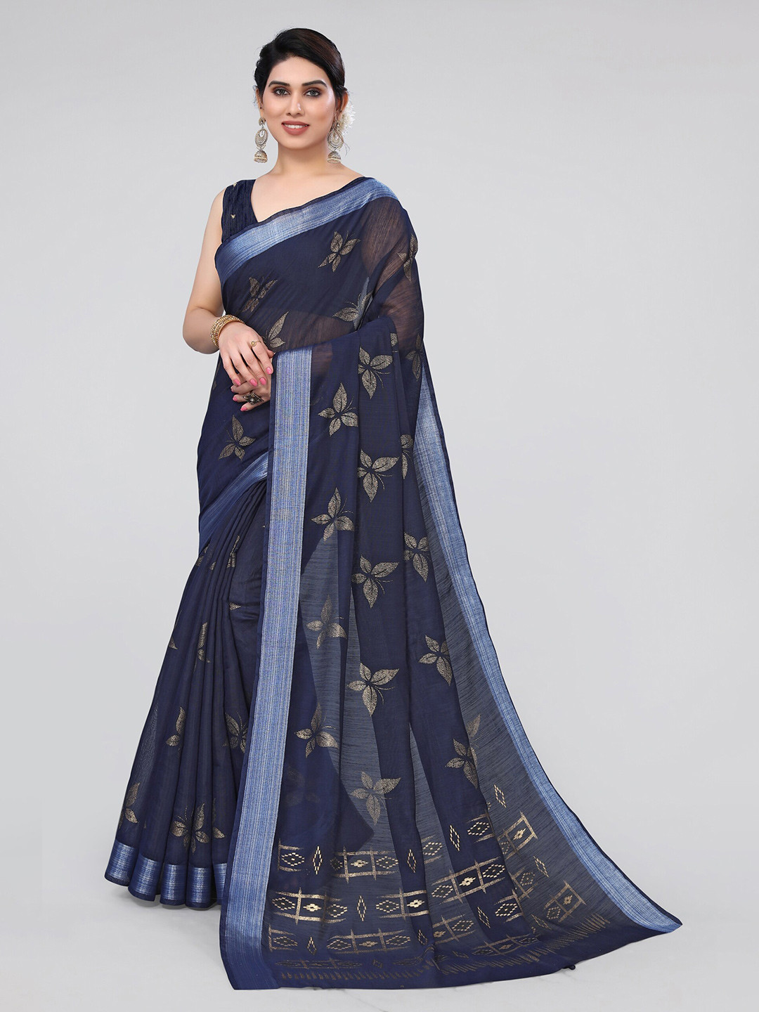 

MIRCHI FASHION Floral Zari Saree, Navy blue