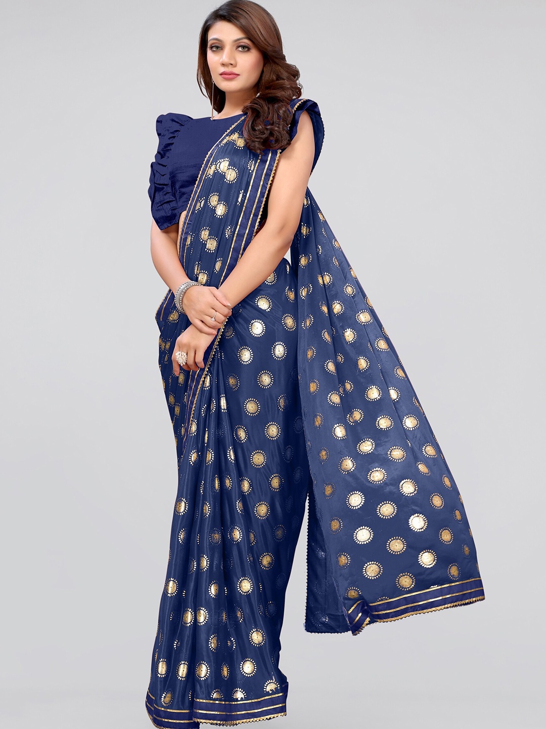 

MIRCHI FASHION Gotta Patti Saree, Navy blue