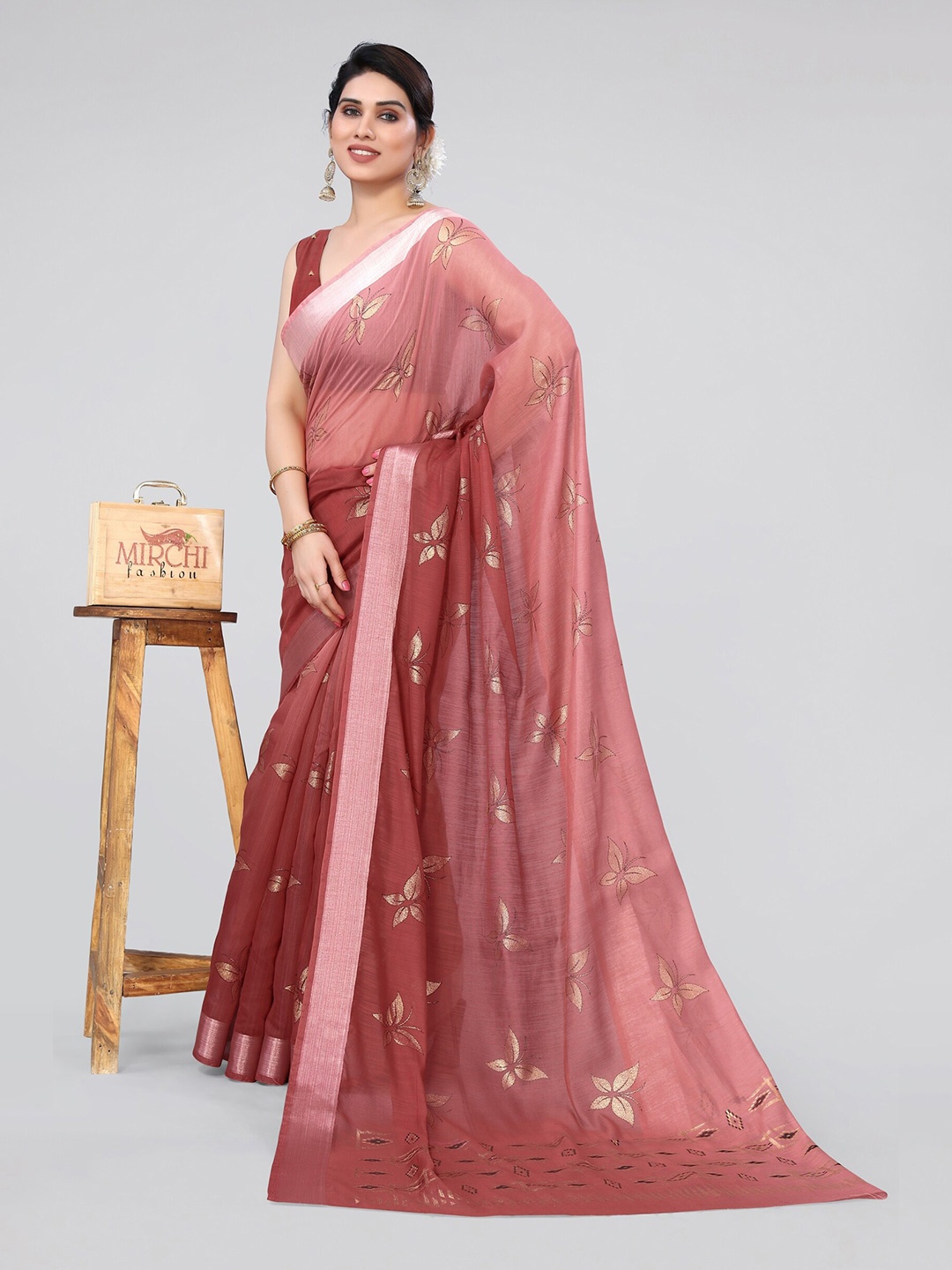 

KALINI Floral Zari Saree, Pink