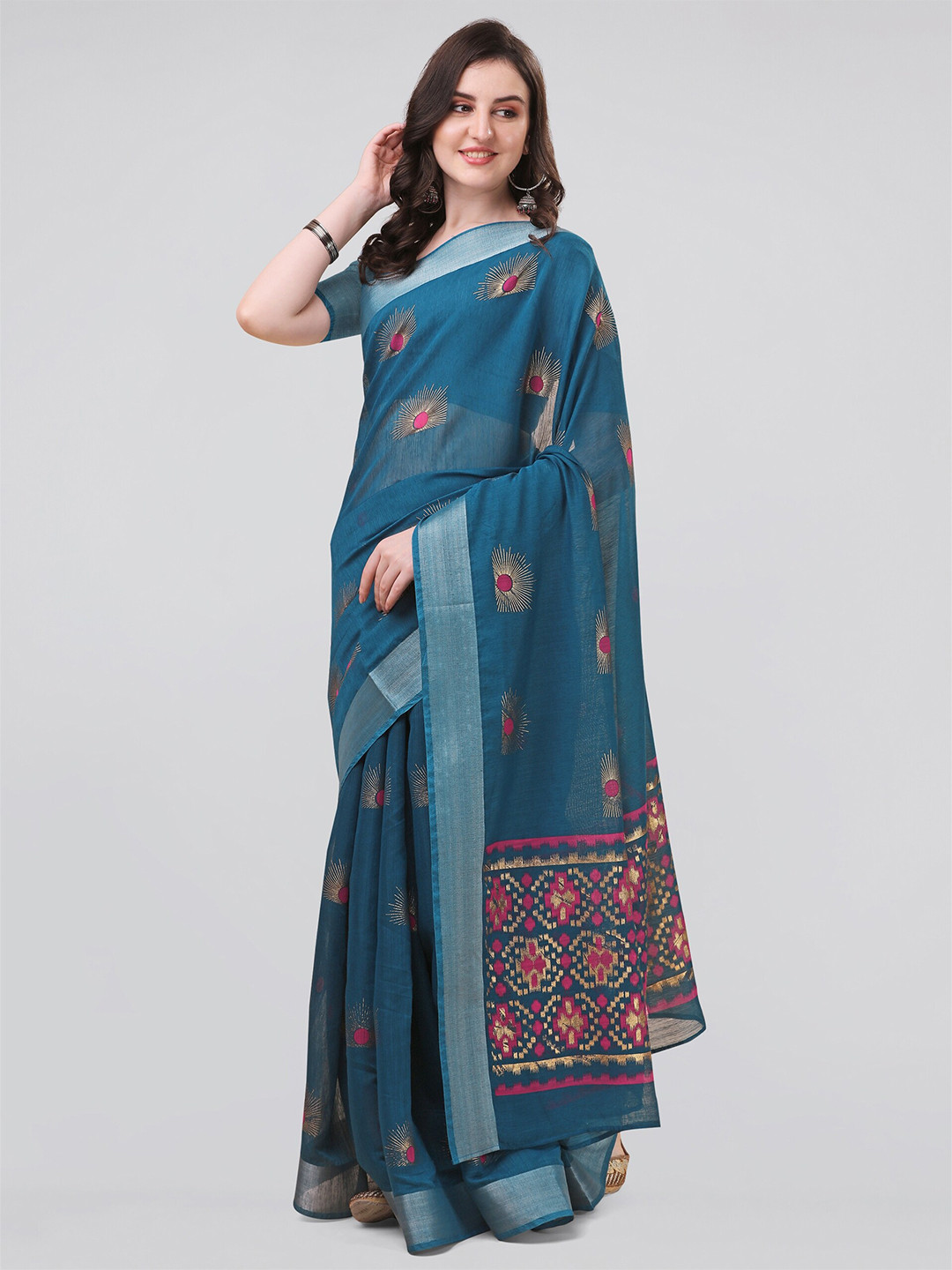 

MIRCHI FASHION Floral Zari Saree, Blue