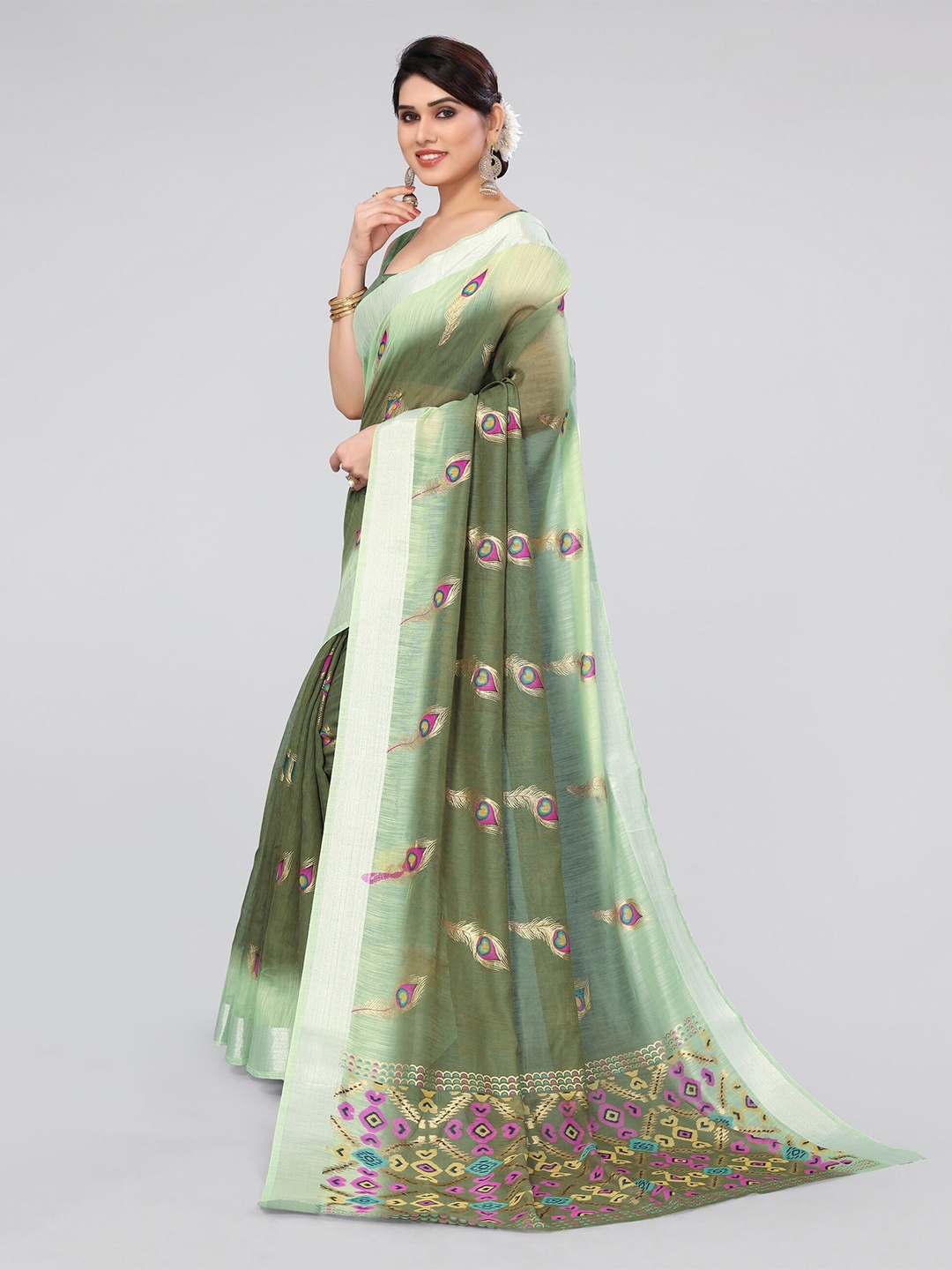 

MIRCHI FASHION Paisley Print Saree, Olive