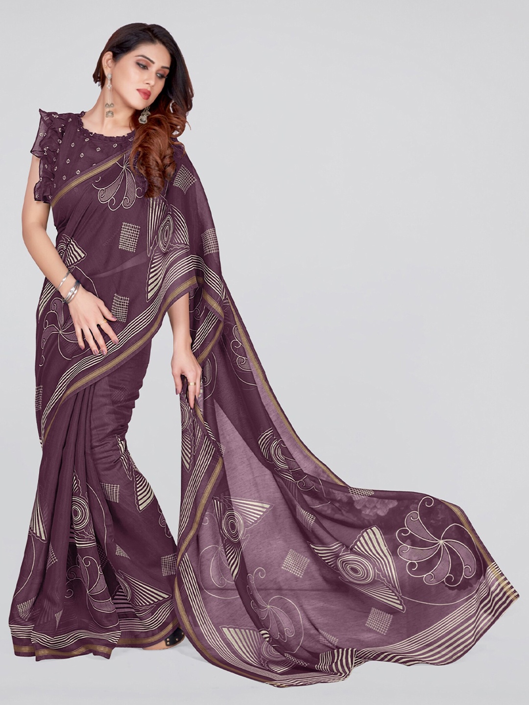 

MIRCHI FASHION Geometric Print Zari Saree, Magenta