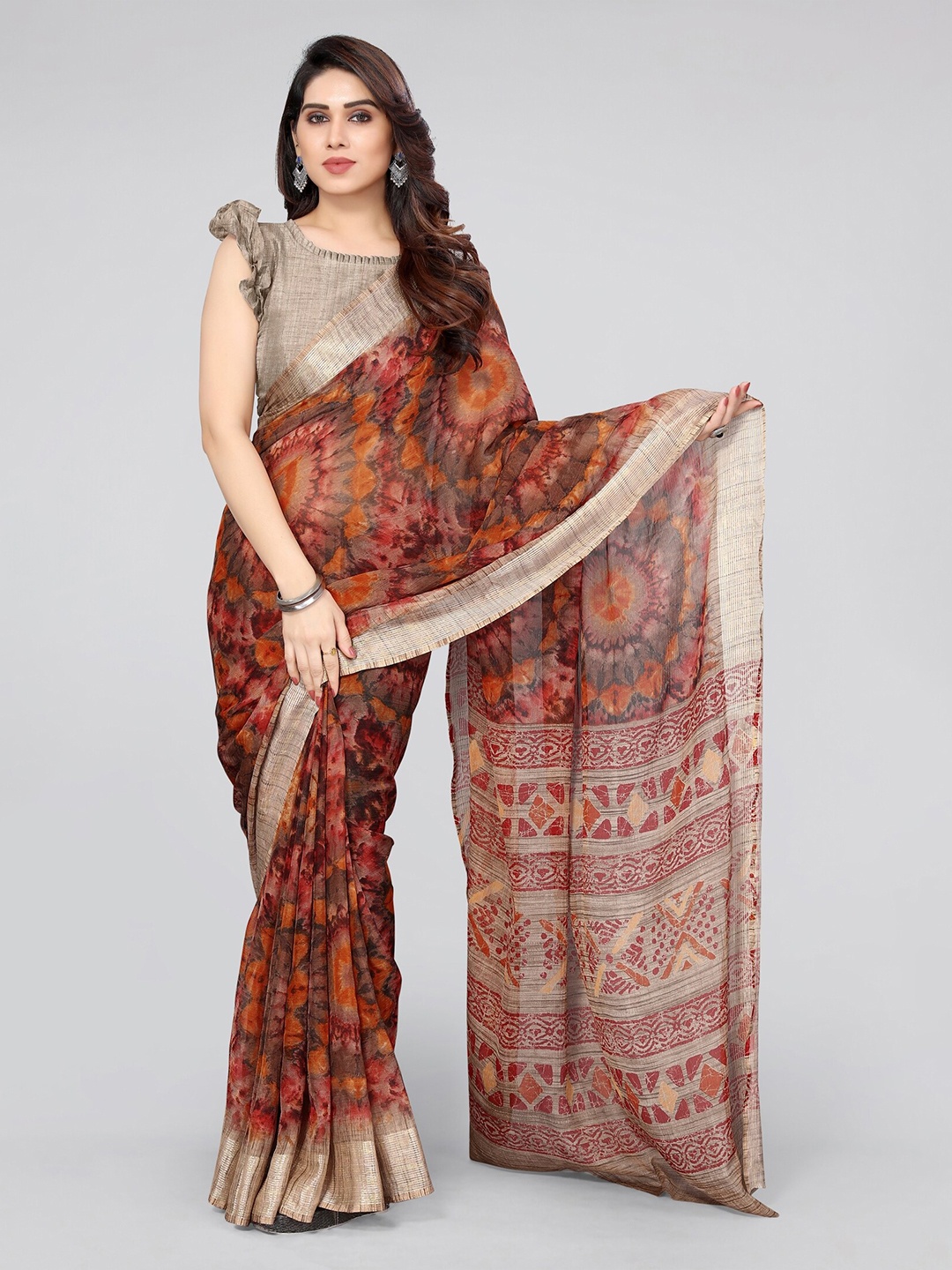 

MIRCHI FASHION Floral Zari Saree, Red