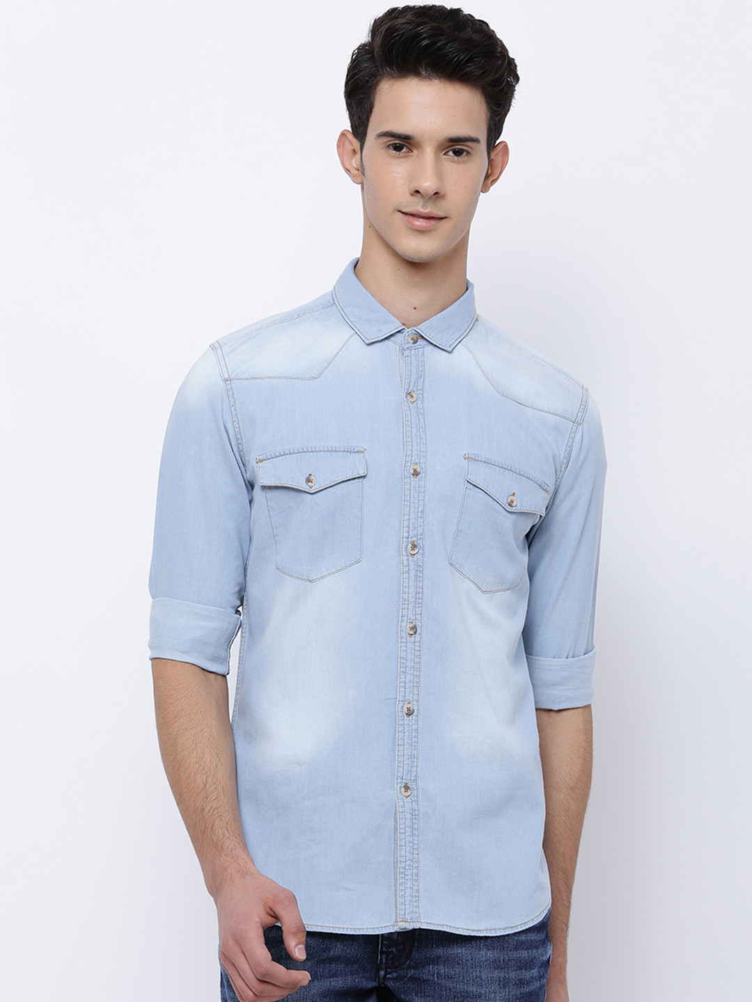 

HIGHLANDER Men Blue Slim Fit Solid Casual Shirt