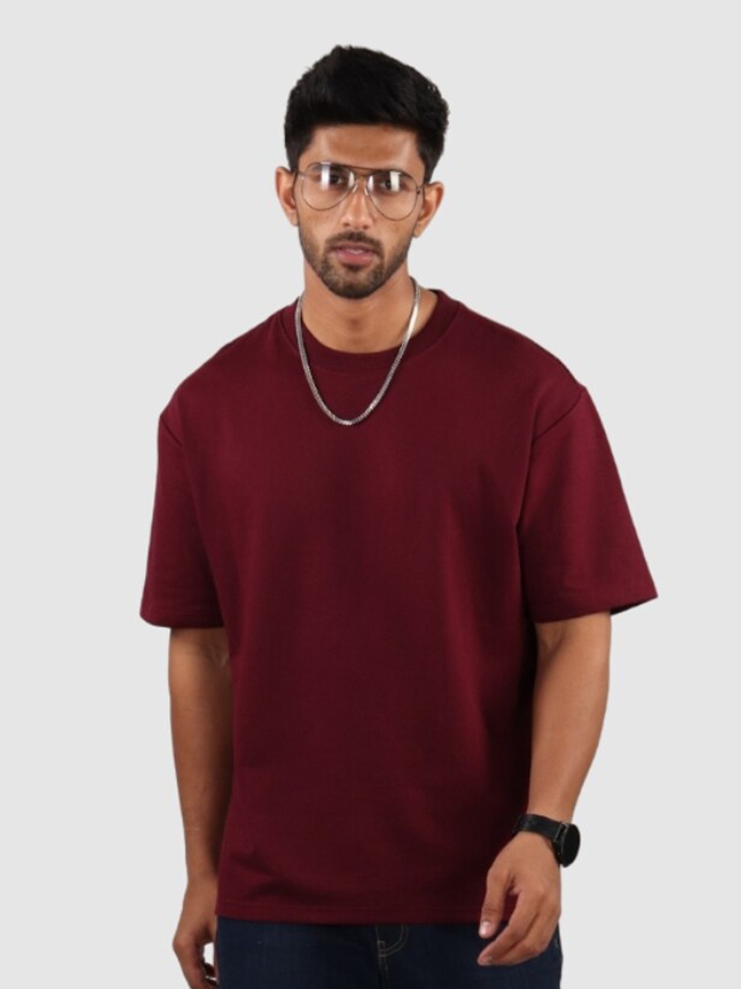 

The Label Bar Men Round Neck Loose T-shirt, Maroon