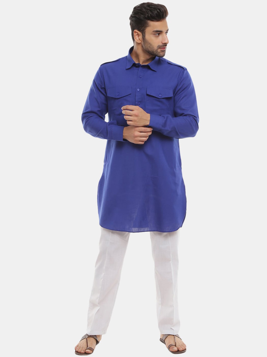 

V-Mart Men Pure Cotton Pathani Kurta with Pyjamas, Blue
