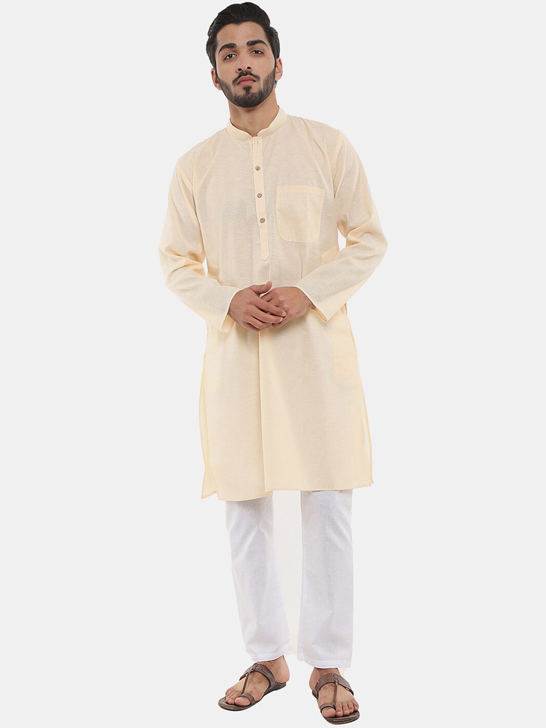 

V-Mart Men Solid Pure Cotton Kurta with Pyjamas, Beige