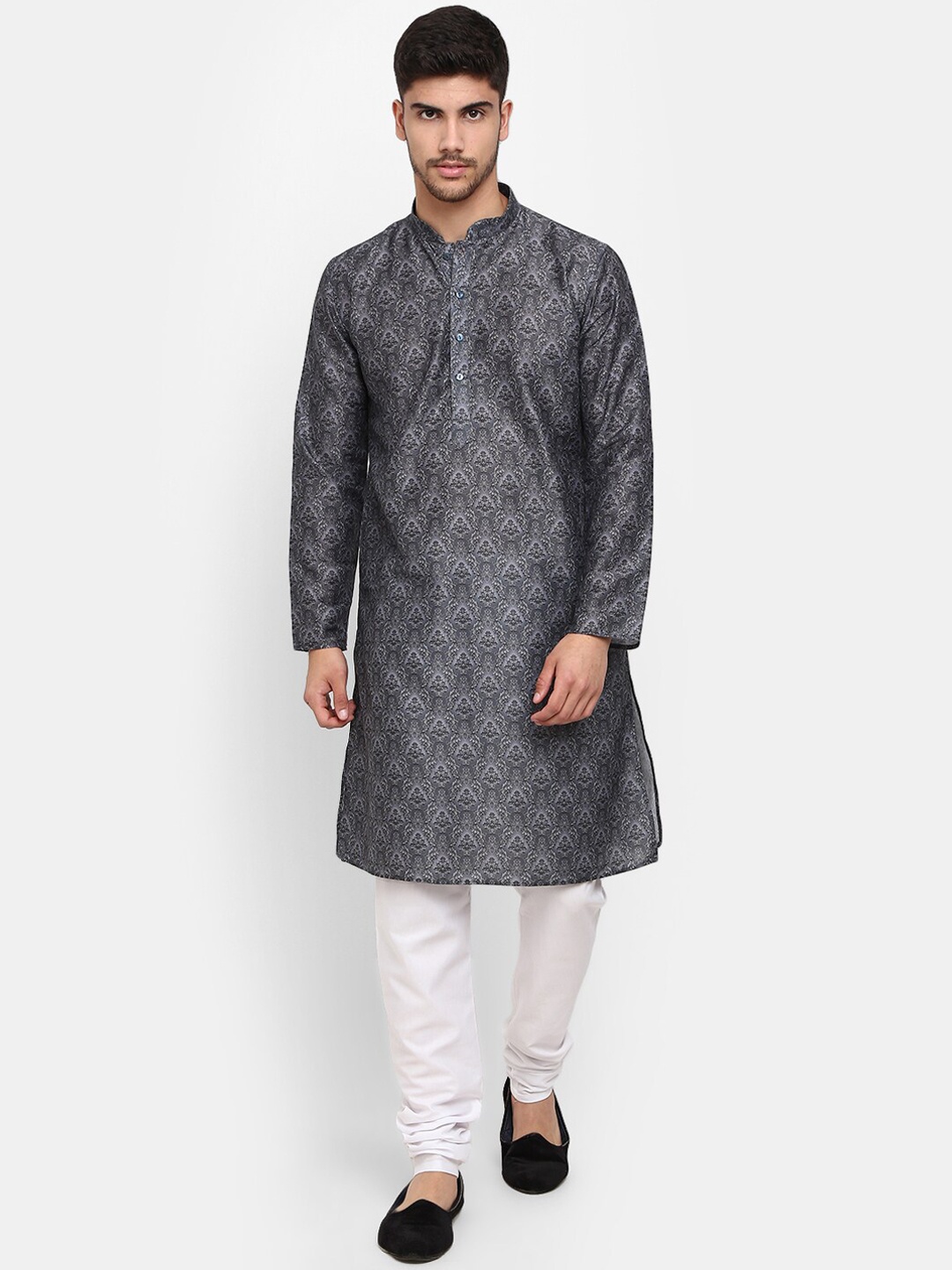 

V-Mart Men Ethnic Motifs Printed Kurta with Churidar, Grey