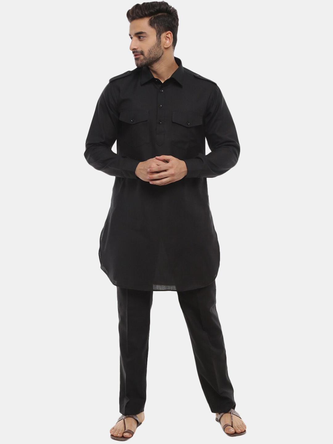 

V-Mart Men Pure Cotton Pathani Kurta with Pyjamas, Black