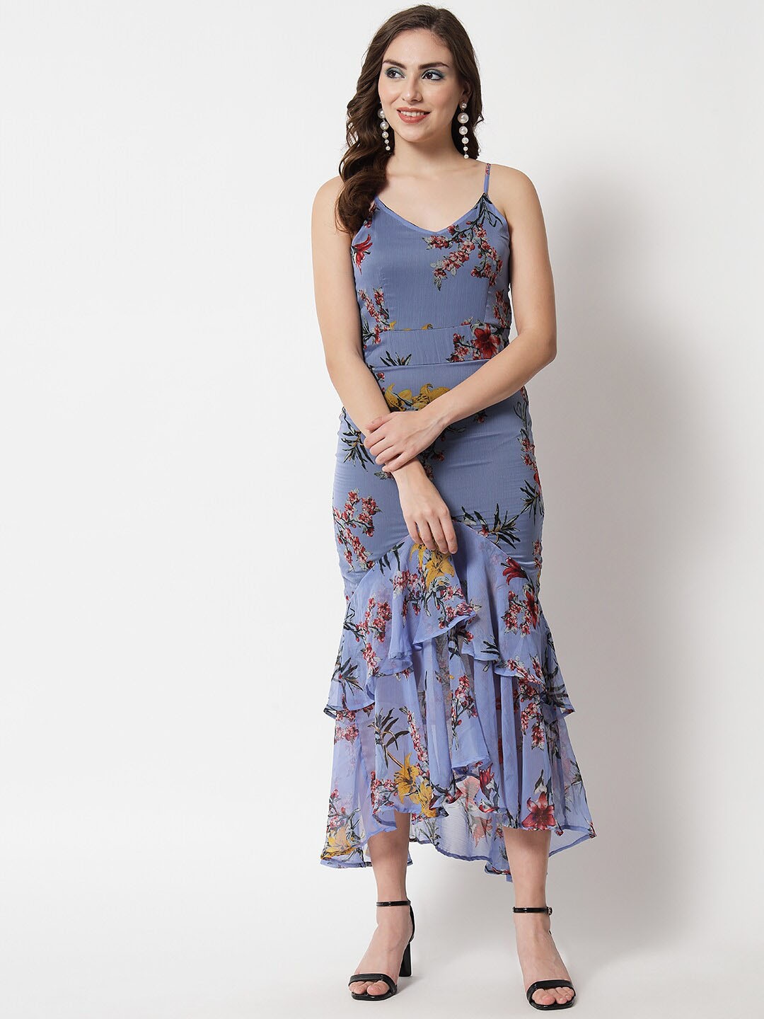 

Trend Arrest Floral Printed Layered Drop-Waist Maxi Dress, Blue