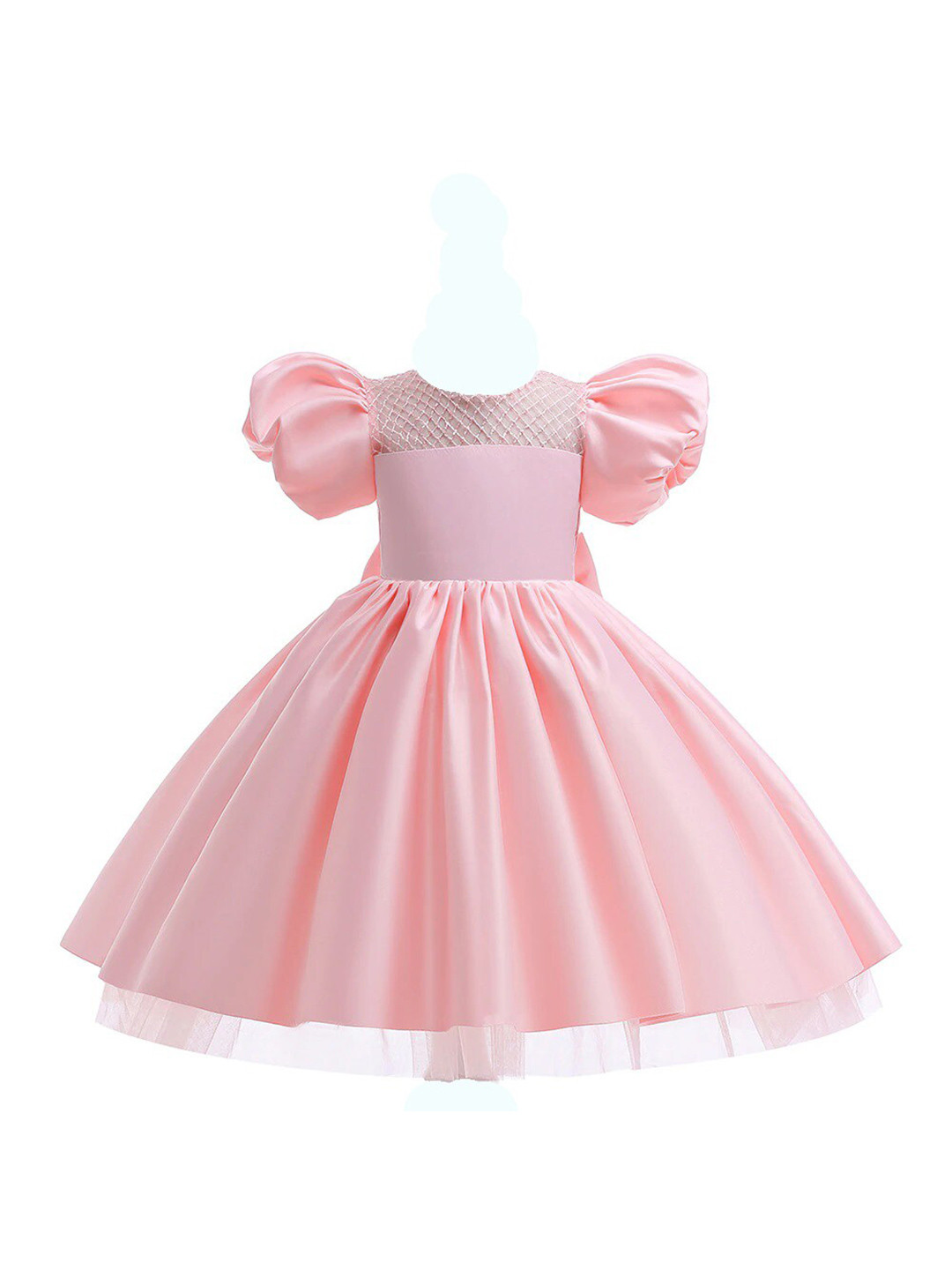 

R Cube Puff Sleeves Satin Sheath Dress, Peach