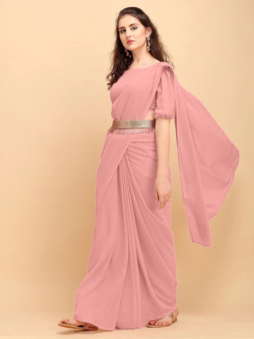 

JSItaliya Pure Georgette Saree, Pink