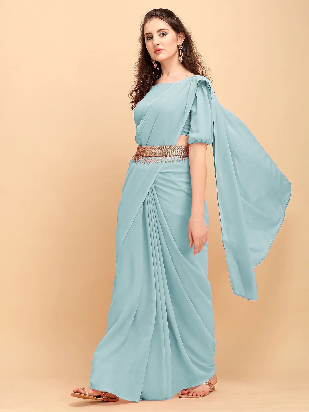 

JSItaliya Pure Georgette Saree, Turquoise blue