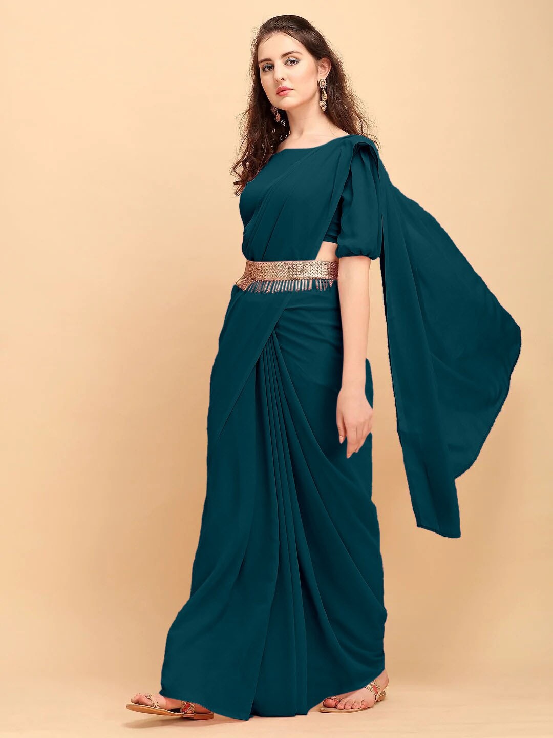 

JSItaliya Pure Georgette Saree, Teal
