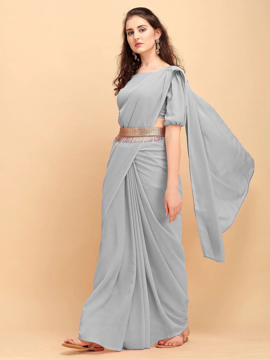 

JSItaliya Pure Georgette Saree, Grey