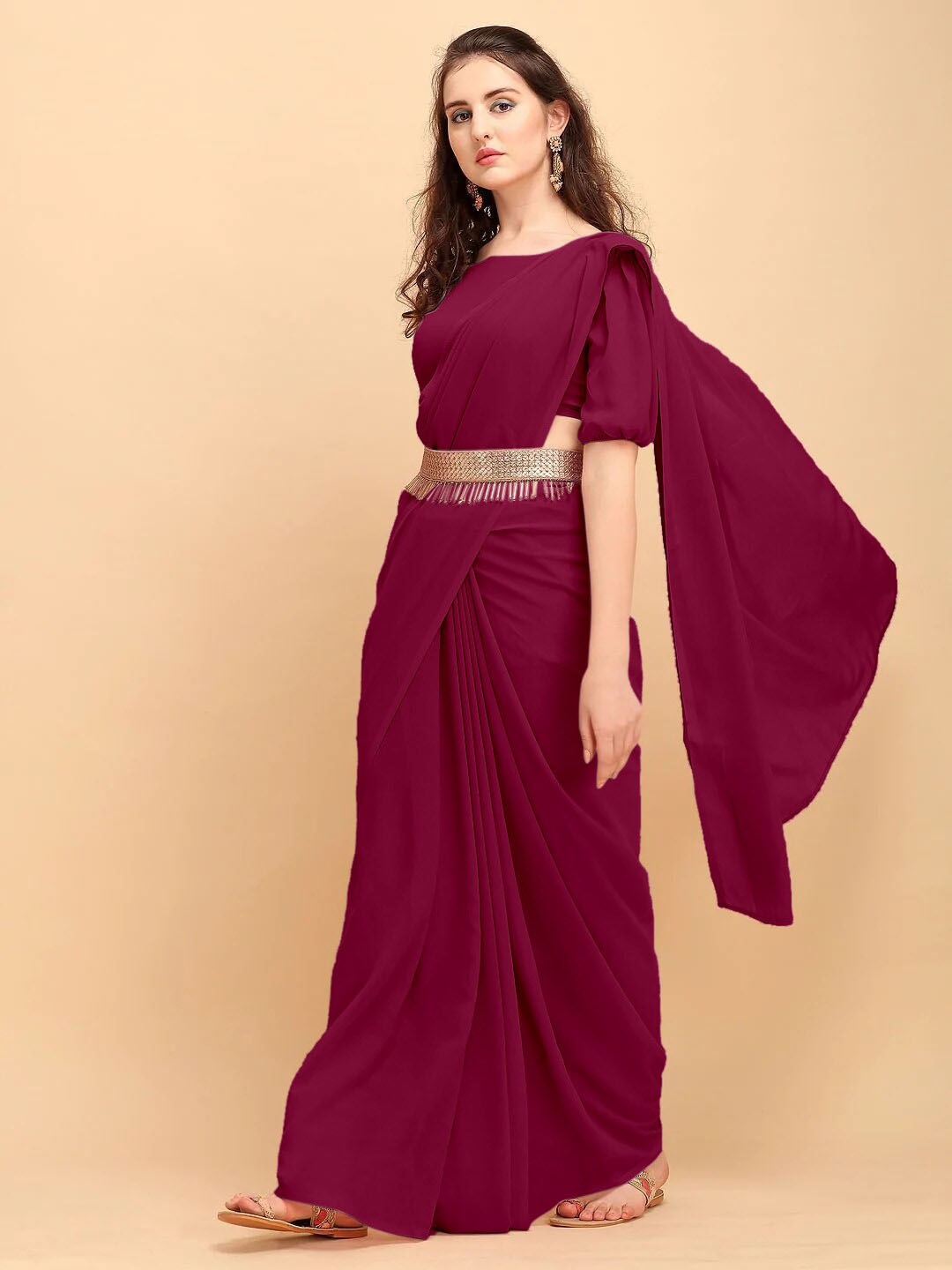 

JSItaliya Pure Georgette Saree, Burgundy